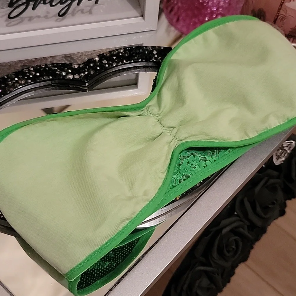 PINK Victoria's Secret Gray Tank Top With Green Sequin Shamrocks. XS. Bralette S - Picture 13 of 16